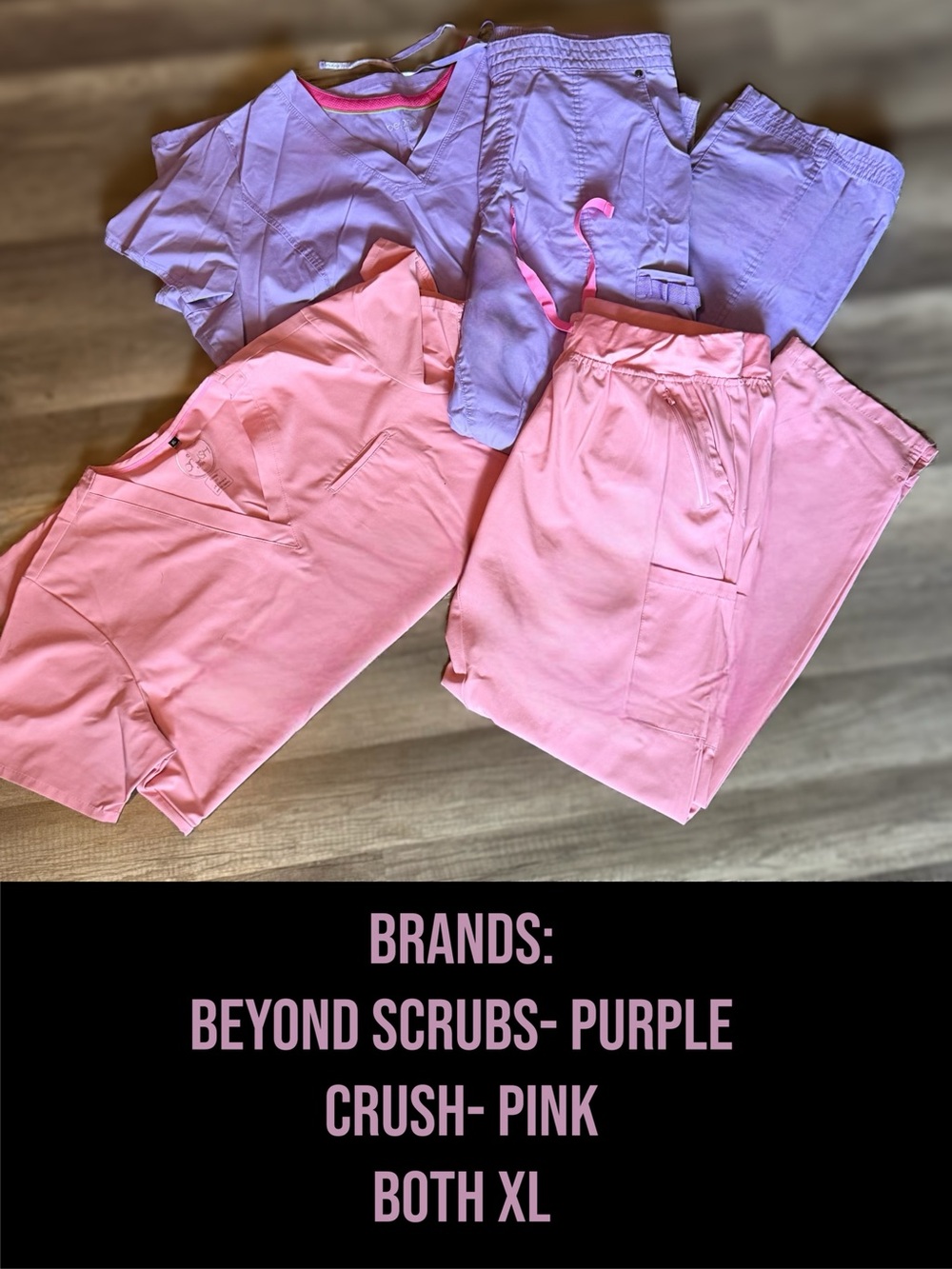 2 Sets 4pc Women’s Scrubs XL 
Beyond scrubs pink purple